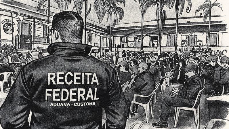 Agentes da Polícia Federal, da Receita Federal e policiais durante briefing na sede da Rota, no bairro da Luz, em São Paulo; força-tarefa realiza a "Operação Carbono Oculto" contra atuação do PCC nos combustíveis e no setor financeiro (Foto: Divulgação/Receita Federal)