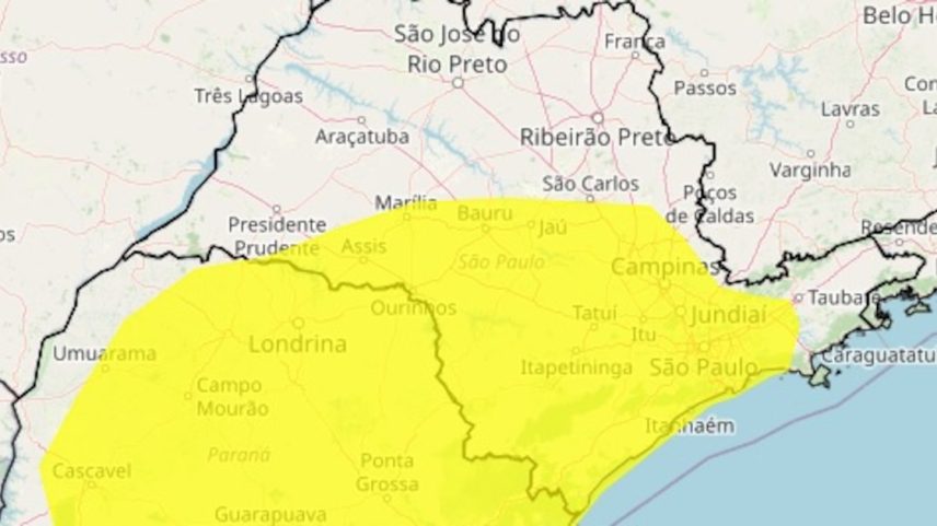 Inmet emite alerta amarelo para chuvas em municípios de São Paulo, Paraná, Santa Catarina e Rio Grande do Sul. (Foto: Divulgação/Inmet)