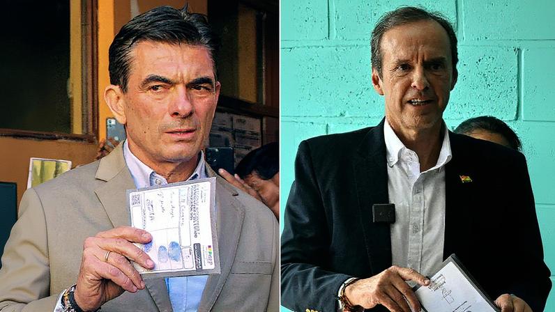 Candidatos à presidência da Bolívia Rodrigo Paz (à esq.) e Jorge 'Tuto' Quiroga (à dir.) (Foto: AFP)