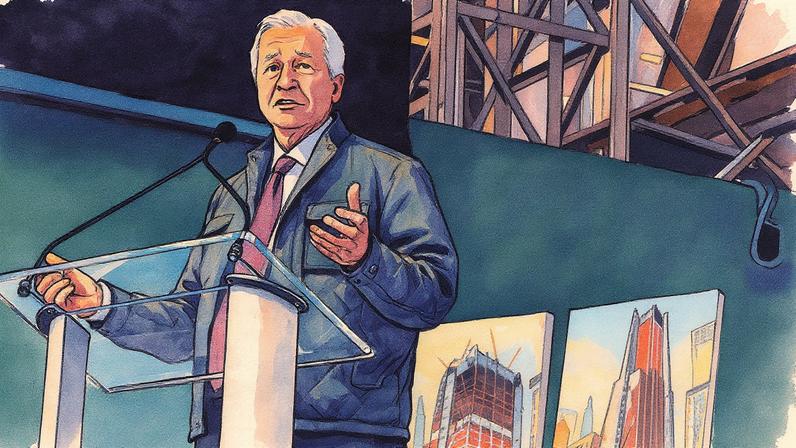 O CEO do JPMorgan Chase, Jamie Dimon, discursa em cerimônia de conclusão da construção da nova sede do banco em Nova York (Foto: Brendan McDermid - 20.nov.2023/Reuters)