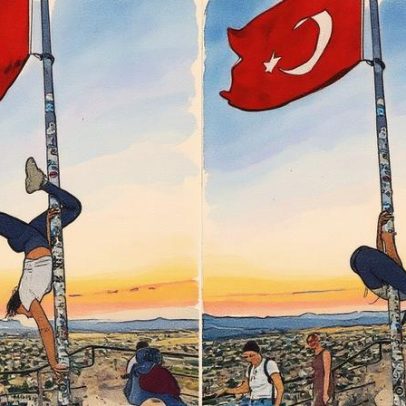 Turista é investigada por dançar em mastro com bandeira da Turquia em vídeo
