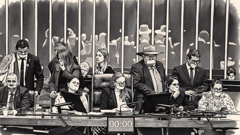 Oposicionistas fazem motim na Câmara contra prisão domiciliar de Bolsonaro (Foto: Cristiano Mariz/Agência O Globo/05/08/2025)