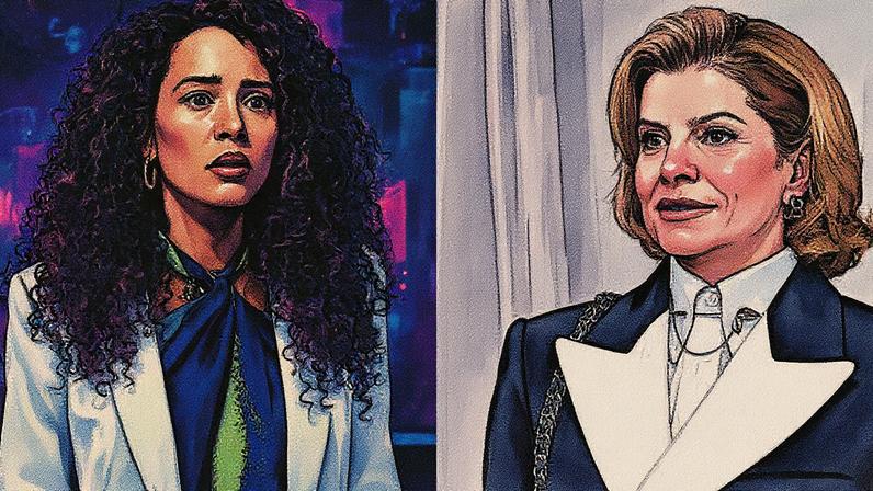 Raquel (Taís Araújo), a mocinha na novela Vale Tudo, descobre que sua empresa será fechada pela vilã Odete Roitman (Débora Bloch) (Foto: Montagem feita com reprodução de cenas da TV Globo)