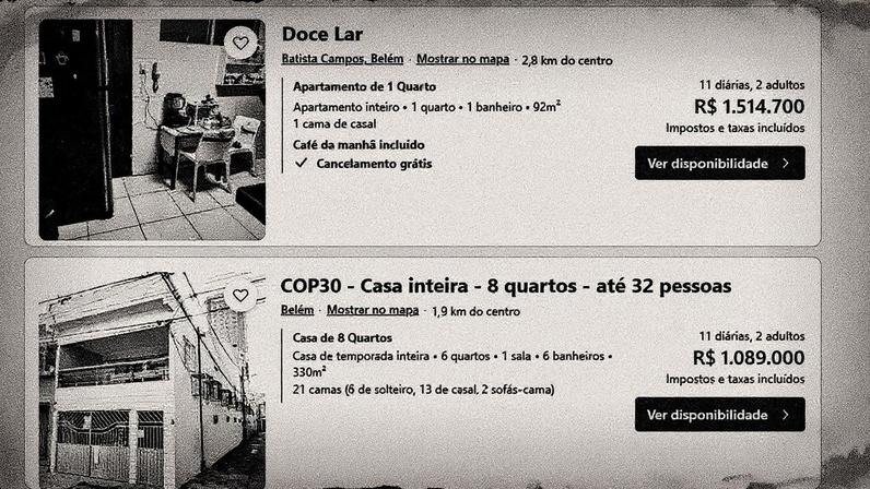 Exemplo de hospedagens em Belém para o período da COP30 — Foto: Reprodução