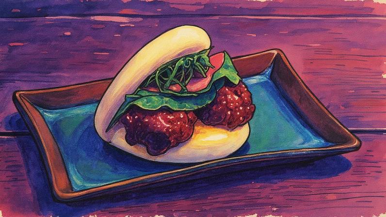 Chicken Bun do Jojo Ramen leva karaage de frango, geleia de pimenta, conserva de rabanete e rúcula (Foto: Reprodução)