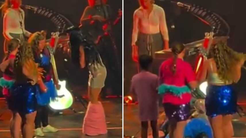 McKenna passou mal antes de cantar com Katy Perry durante um número da turnê (Foto: Reprodução/X)