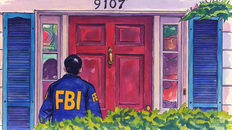 A entrada da casa do ex-conselheiro de segurança nacional da Casa Branca, John Bolton, enquanto é vasculhada pelo FBI, em Bethesda, Maryland, EUA, 22 de agosto de 2025. (Foto: Reprodução)
