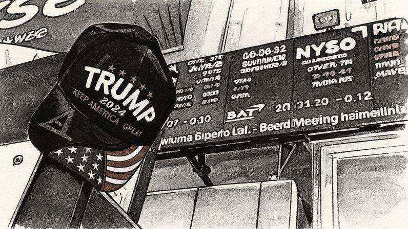 Boné em apoio a Trump é visto na Bolsa de Valores de Nova York (Foto: Reprodução)