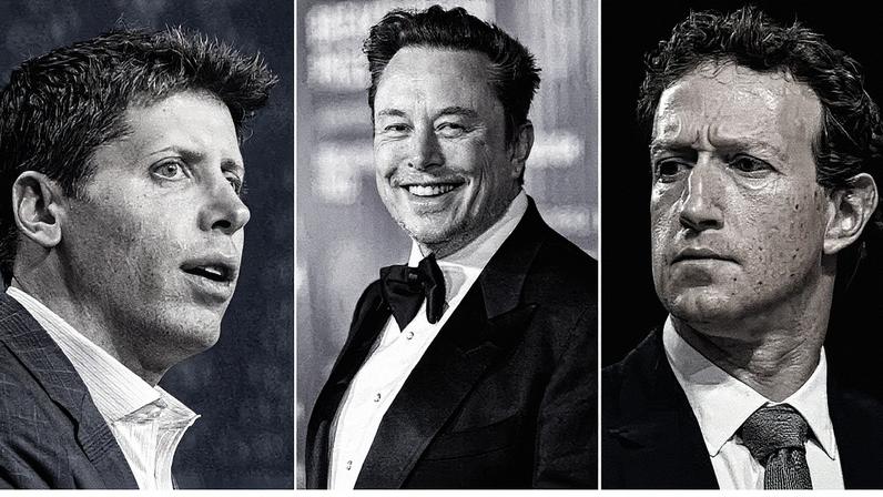 Sam Altman, Elon Musk e Mark Zuckerberg — Foto: Montagem com fotos da AFP, Bloomberg e NYT