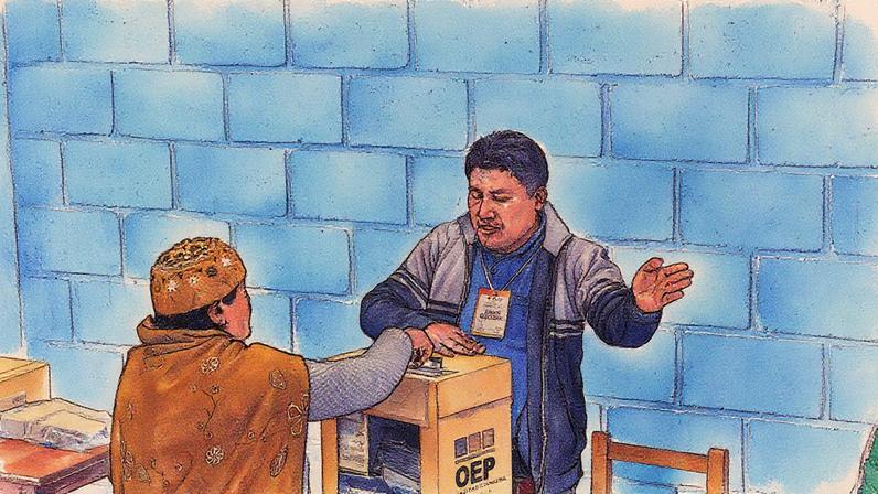 Eleitor durante a votação do primeiro turno: Edman Lara e Juan Pablo Velasco tiveram força nas decisões dos eleitores (Foto: Marcelo Perez del Carpio/Bloomberg)