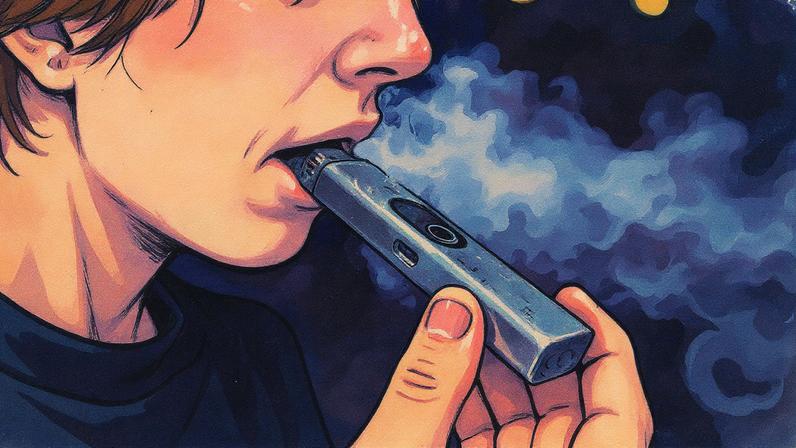 Um jovem usa um cigarrilho eletrônico ou váper, em uma terraza de um bar de Madrid. (Foto: César Vallejo Rodríguez)