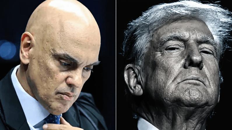 Ministro do Supremo Tribunal Federal Alexandre de Moraes e o presidente dos Estados Unidos, Donald Trump (Foto: Antonio Augusto/STF e Samuel Corum/Getty Images)