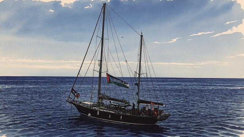 Barco Madleen navega em direção à Faixa de Gaza (Foto: Reprodução)