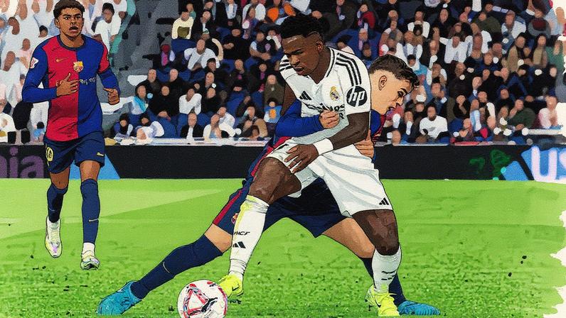 Vinicius Junior, do Real Madrid, e Pablo Gavi, do Barcelona (Foto: Pierre-Philippe MARCOU / AFP)