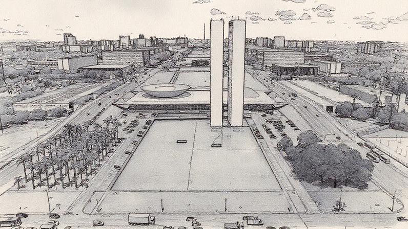 Vista aérea do Congresso Nacional com a Esplanada dos Ministérios ao fundo (Foto: Reprodução)