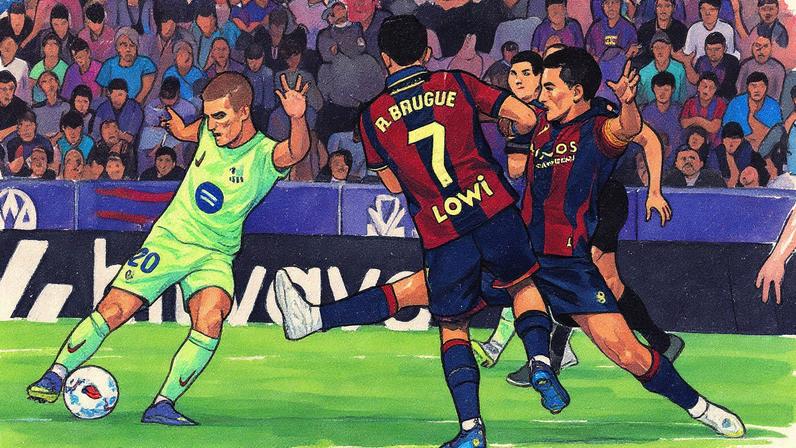 Dani Olmo em campo durante o jogo entre Levante e Barcelona (Foto: Reprodução)