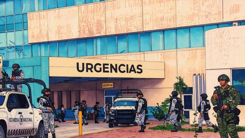 Policiais fazem a segurança do Hospital General de Culiacán após um ataque (Foto: Reprodução)