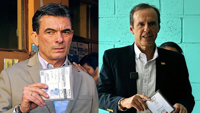 Candidatos à presidência da Bolívia Rodrigo Paz (à esq.) e Jorge 'Tuto' Quiroga (à dir.) (Foto: AFP)