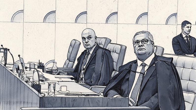 Ministros Alexandre de Moraes e Flávio Dino no plenário do Supremo Tribunal Federal (Foto: Reprodução)