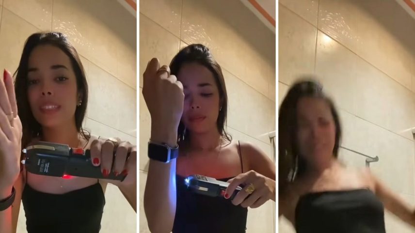 Angel Alves viralizou ao testar uma arma de choque nela mesma (Foto: Reprodução/TikTok)