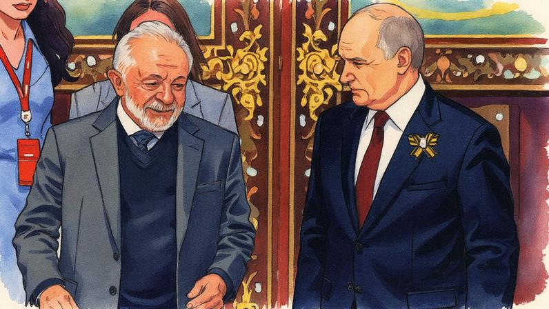 Presidente Luiz Inácio Lula da Silva com Vladimir Putin na Rússia (Foto: Maxim Shemetov / POOL / AFP)