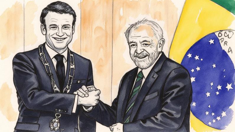 Presidente da França, Emmanuel Macron, e o presidente Lula no Palácio do Planalto, em Brasília (Foto: SERGIO LIMA / AFP)