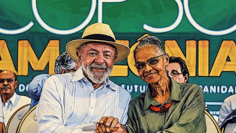 Presidente da República, Luiz Inácio Lula da Silva, e a Ministra do Meio Ambiente e Mudança do Clima, Marina Silva, durante Cerimônia de divulgação dos investimentos do Governo Federal para a COP30, em Belém (Foto: Ricardo Stuckert / Presidência da República)