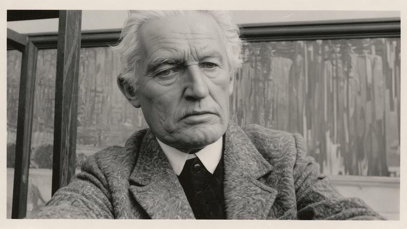 Autorretrato de Edvard Munch em frente a 'A Morte de Marat', Ekely, 1930 (Foto: Munch Museum/Edvard Munch)