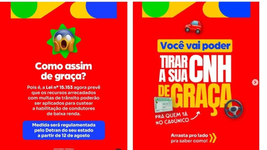 Propagandas feitas pelo governo federais em redes sociais sobre a CNH Social (Foto: Reprodução)