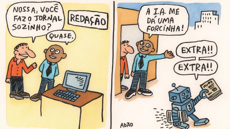 56% dos jornalistas brasileiros afirmaram utilizar IA em alguma etapa do trabalho e 68% disseram temer que essas plataformas causem demissões nas redações (Foto: Adão Iturrusgarai)