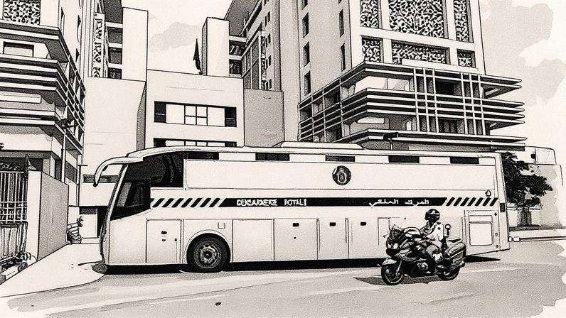 Veículo para transporte de presos estacionado em frente a um tribunal em Rabat (Foto: Reprodução)