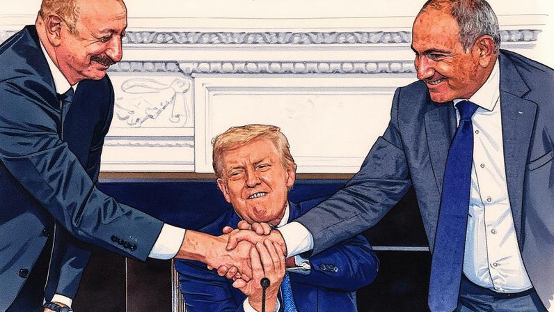 Presidentes dos EUA, Azerbaijão e primeiro-ministro da Armênia se unem durante cerimônia de assinatura na Casa Branca (Foto: Reprodução)