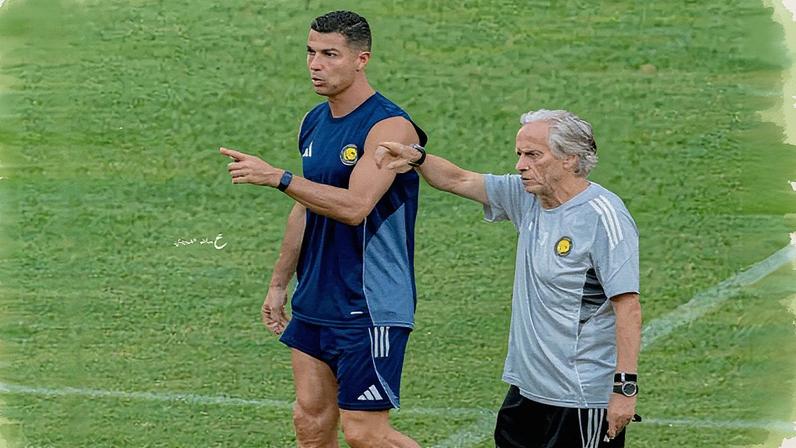 Jorge Jesus e Cristiano Ronaldo em treino do Al Nassr (Foto: Reprodução/X)