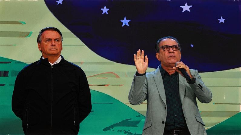 Bolsonaro (esq.) ao lado do Pastor Silas Malafaia, da Igreja da Assembleia de Deus Vitória em Cristo (Foto: Mauro Pimentel/AFP)