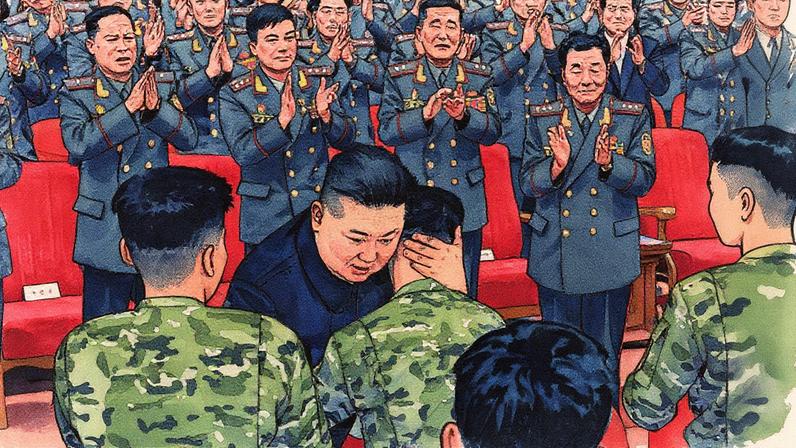Kim Jong-un abraça militares durante cerimônia em homenagem àqueles que lutaram ao lado da Rússia na guerra da Ucrânia (Foto: STR / KCNA VIA KNS / AFP)