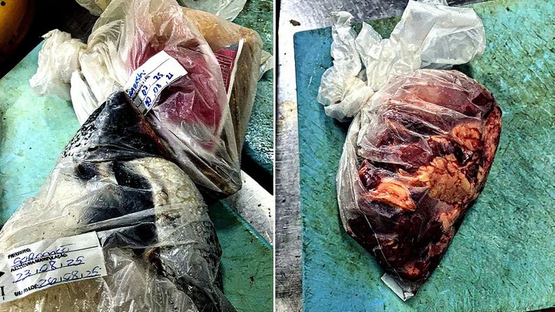 Alimentos que, segundo a Polícia Civil, estavam com data de validade vencida (Foto: Reprodução)