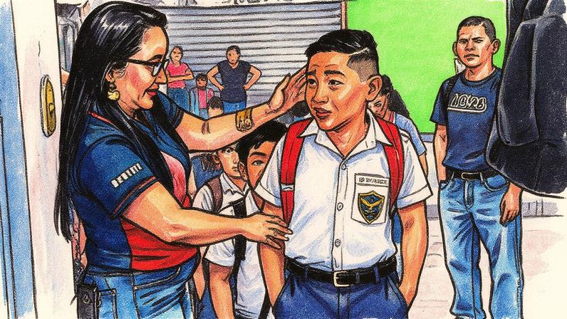 Estudantes são revistos ao entrar em seus centros de estudo. (Foto: Ministério de educação El Salvador)