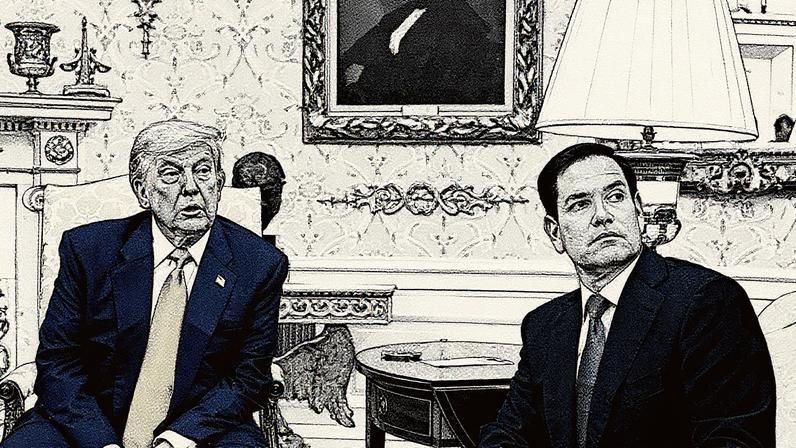 O presidente Donald Trump e o secretário do Departamento de Estado Marco Rubio em reunião na Casa Branca (Foto: AP Photo/Alex Brandon)