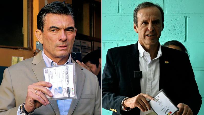 Candidatos à presidência da Bolívia Rodrigo Paz (à esq.) e Jorge Quiroga (Foto: AFP)