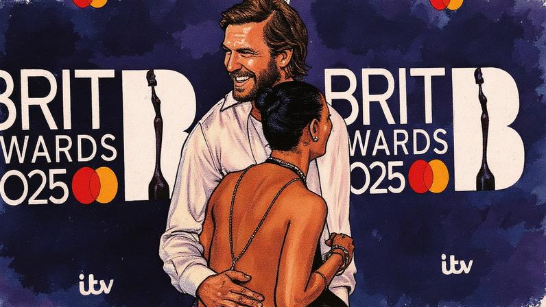 Calvin Harris e Vick Hope em evento dos BRIT Awards 2025, em Londres (Foto: Reprodução)