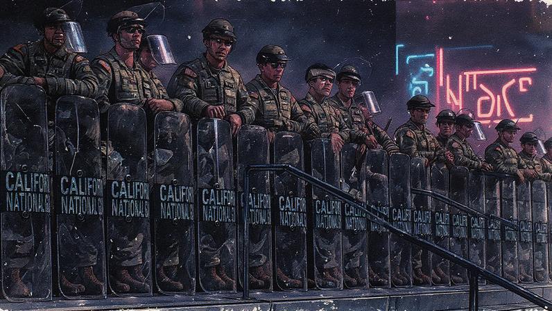 Tropas da Guarda Nacional estão posicionadas no centro de Los Angeles (Foto: Reprodução)