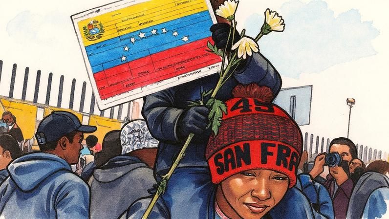 Migrantes venezuelanos protestam em frente a um centro de detenção de imigrantes em Ciudad Juarez, México (Foto: Reprodução)