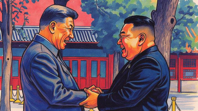 Encontro entre Xi Jinping e Kim Jong-Un, líderes da China e da Coreia do Norte, respectivamente (Foto: Reprodução)