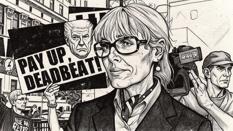 E. Jean Carroll deixa o tribunal federal de apelações de Manhattan após sustentações orais em recurso movido por Donald Trump (Foto: Reprodução)