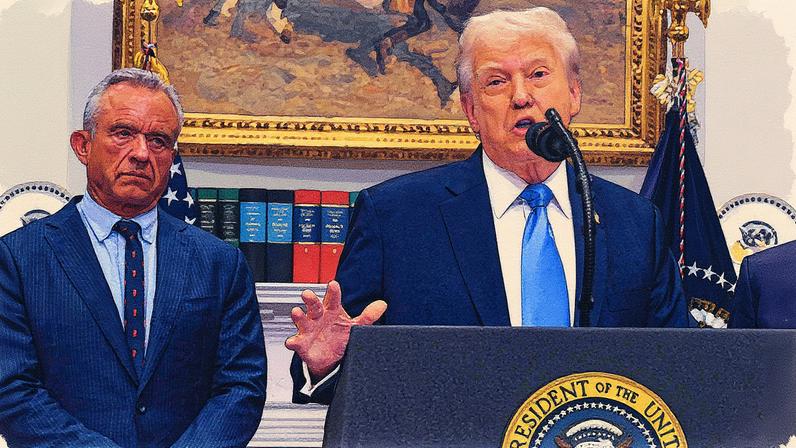 Presidente dos EUA, Donald Trump, ao lado do secretário de Saúde e Serviços Humanos, Robert F. Kennedy Jr. (Foto: Reprodução)