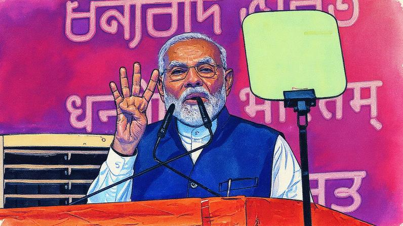 Primeiro-ministro da Índia, Narendra Modi, fala para seus apoiadores em Nova Délhi (Foto: Reprodução)