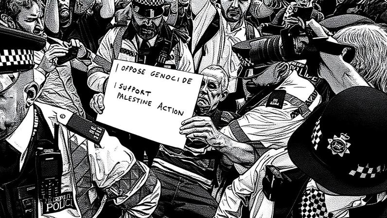 Manifestante é detido em Londres por demonstrar apoio ao grupo Palestine Action (Foto: Reprodução)