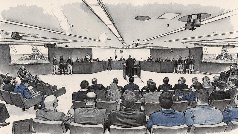 Ministros do STF em sessão de julgamento de ação penal envolvendo Bolsonaro e outros sete réus por suposta trama golpista (Foto: Reprodução)