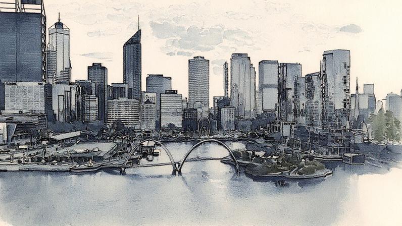 Vista de Elizabeth Quay em Perth, com edifícios e água ao fundo (Foto: Reprodução)