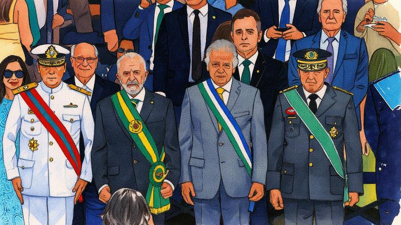 Lula, Alckmin, Múcio e Pacheco participam do desfile do Sete de Setembro de 2024 (Foto: Reprodução)